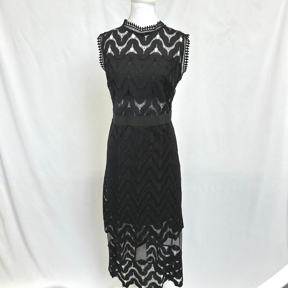 Tuliplazza Womens Medium Black Lace Crochet Cutout Midi Dress Gothic WhimsyGoth
